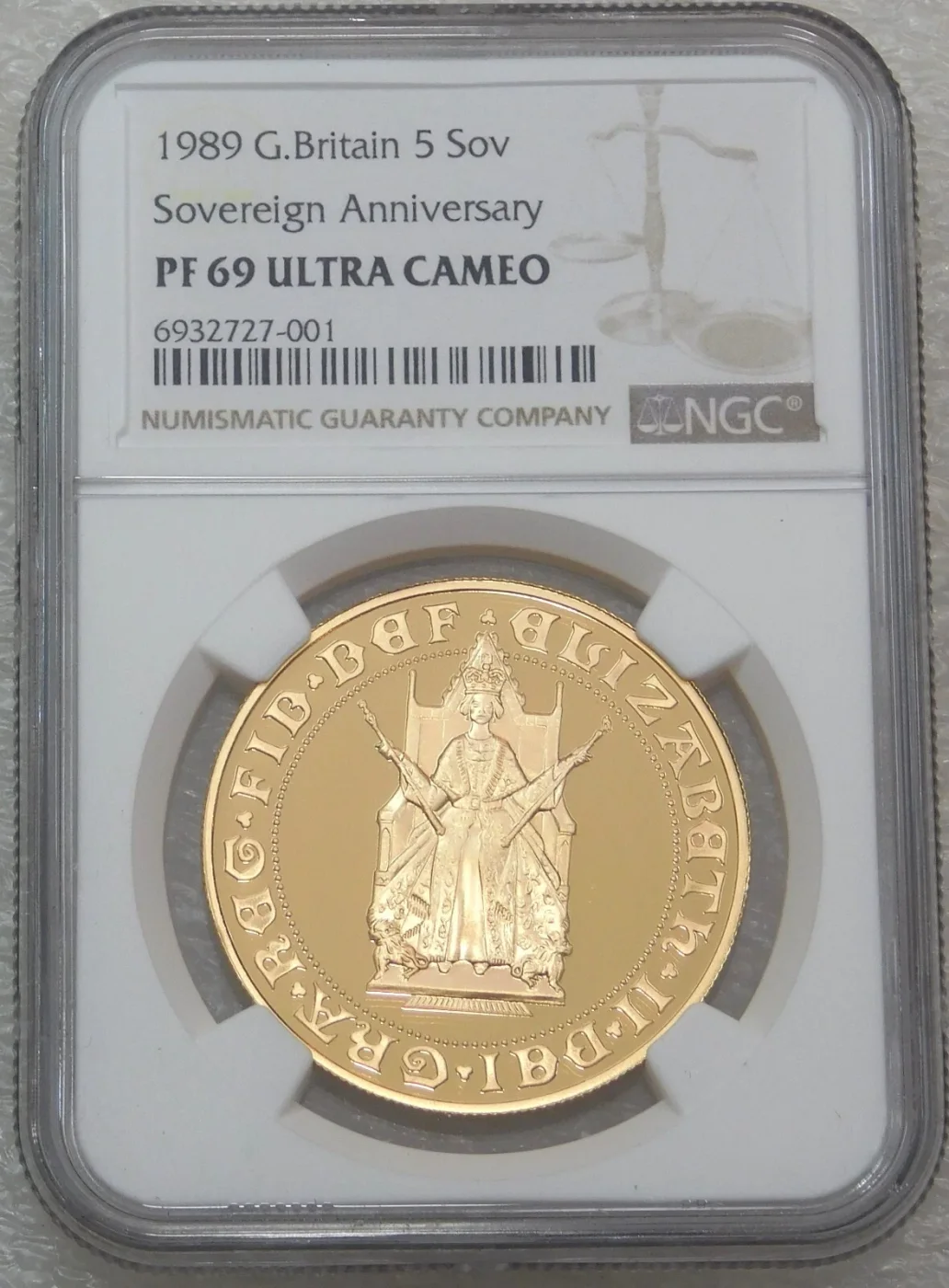 1989 Great Britain gold 5 sovereign graded NGC PF 69 Ultra Cameo